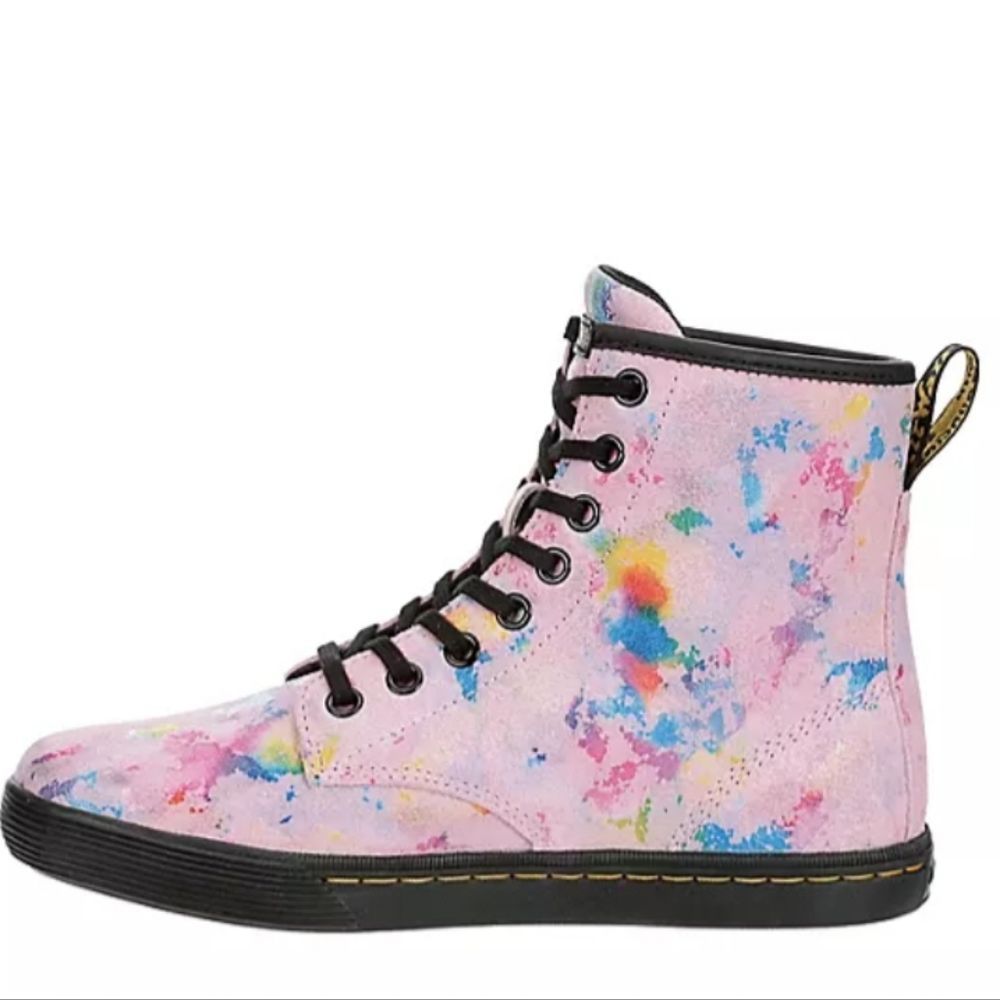 Dr. Martens Pink Multi-Color Paint-Splatter Combat Boots - Picture 3 of 14